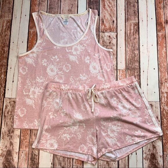Lucky Brand Pink & Cream Floral Short Tank PJ’s XL - Picture 2 of 10